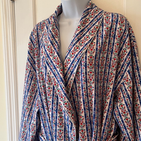 Land of Salzburg Robe Belt Floral Striped Womens Large Cozy Cottagecore Flaw Hem - Picture 5 of 15